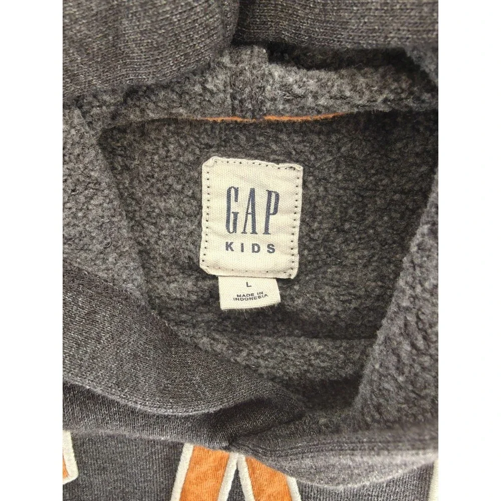 GAP Kids Youth Large Gray Orange Logo Pullover Hoodie Sweatshirt